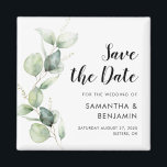 Aimant Aquarelle Script Mariage botanique Enregistrer la<br><div class="desc">Aquarelle botanique mignonne Eucalyptus Mariage enregistrez l'aimant de date qui fait un parfait souvenir pour vos invités et sera chéri pendant des années. Remplacez facilement les noms,  le faire-part,  la date et le lieu pour créer une annonce unique sauvegardant l'annonce de date</div>