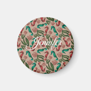 Aimant Aquarelle Seahorse Rose Nautique Personnalisé