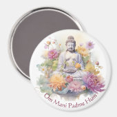 Aimant Aquarelle Serene Bouddha rose Fleurs Jaunes Art (Recto/Verso)