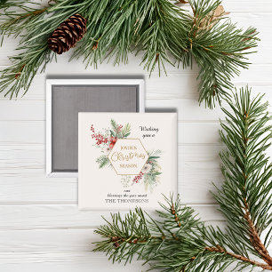Aimant Aquarelle simple Blanc botanique de Noël Nommé