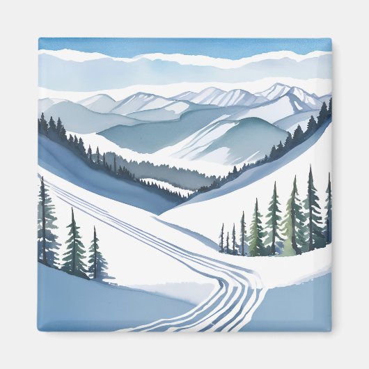 Aimant Aquarelle Ski Mountain (Devant)