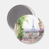 Aimant Aquarelle Tour Eiffel Paris Café français (Recto/Verso)