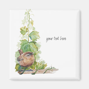 Aimant Aquarelle Troglodyte Oiseau Vignoble Raisins Feuil