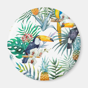 Aimant Aquarelle tropicale d'oiseau de perroquet d'ananas