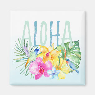 Aimant Aquarelle tropicale florale Aloha