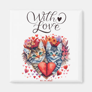 Aimant Aquarelle Valentines chats avec amour