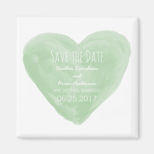 Aimant Aquarelle verte Coeur Enregistrer l'aimant Date (Devant)