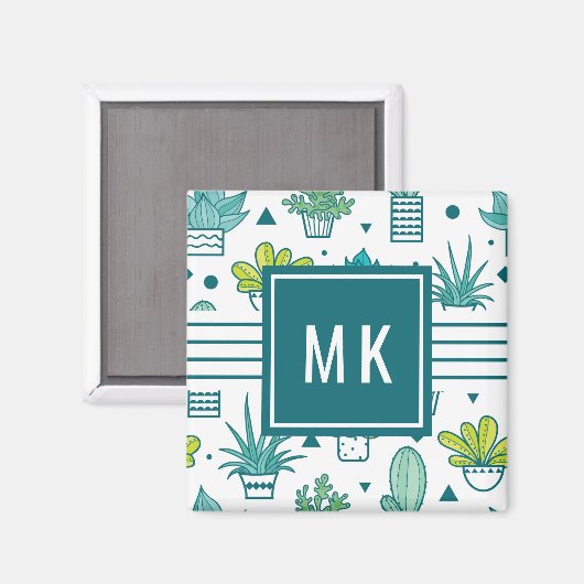 Aimant Aquarelle verte et bleue Motif Succulent (Recto/Verso)