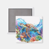 Aimant Aquarelle Vibrante Tortue marine (Recto/Verso)