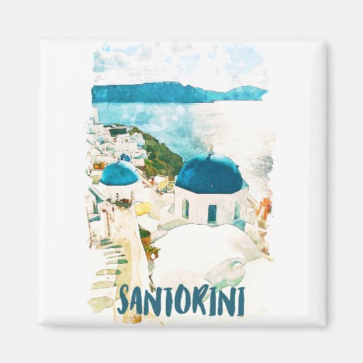 Aimant Aquarelle Vintage voyage de Santorin Grèce (Devant)
