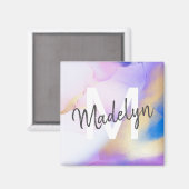 Aimant Aquarelle violet Abstrait Girly Luxury Monogramme (Recto/Verso)