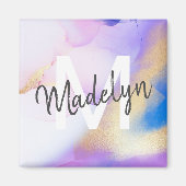 Aimant Aquarelle violet Abstrait Girly Luxury Monogramme (Devant)