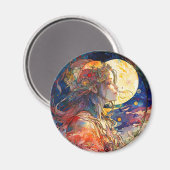 Aimant Aquarelle vive de l'aimant Girl & Moon (Recto/Verso)