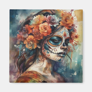 Aimant Aquarelle vive Dia de los Muertos Catrina