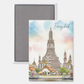 Aimant Aquarelle Wat Arun Bangkok Thaïlande (Recto/Verso)