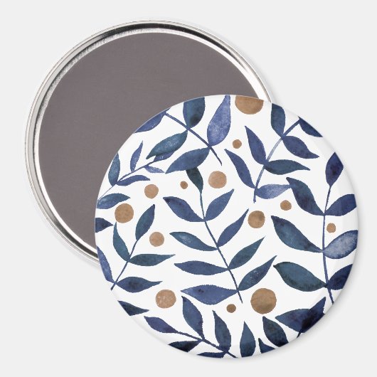 Aimant Aquarelles et baies - indigo et beige (Recto/Verso)