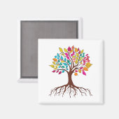 Aimant arbre Abstrait aux racines et feuilles colorés. (Recto/Verso)