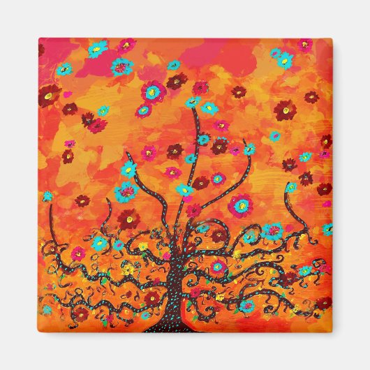 Aimant Arbre Brown De Vie Avec Fleurs Et Boho De Couleur  (Devant)
