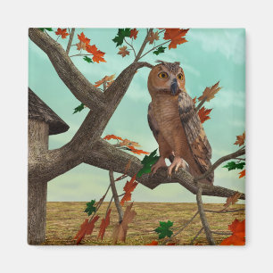 Aimant Arbre de l'érable à chouette d'automne Art fauniqu