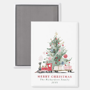 Aimant Arbre de Noël à l'aquarelle Train Jouet