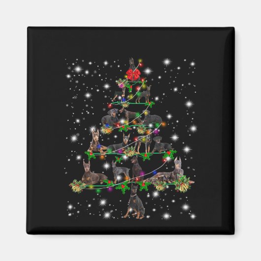Aimant Arbre De Noël Doberman Couvert De Lampe De Feu (Devant)