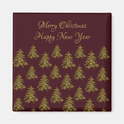 Aimant Arbre de Noël en or brillant à Noël rouge (Devant)