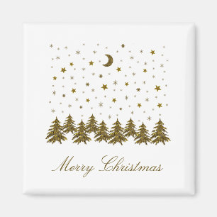 Aimant Arbre de Noël en or brillant, lune, étoiles Noël