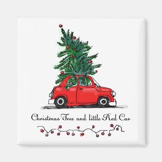 Aimant Arbre de Noël et petite voiture rouge (Devant)