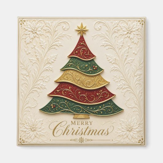 Aimant Arbre de Noël orné d'émail doré (Devant)