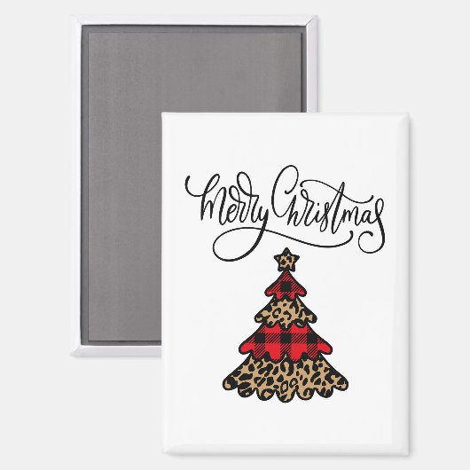 Aimant Arbre de Noël Plaid & Empreinte de léopard (Recto/Verso)