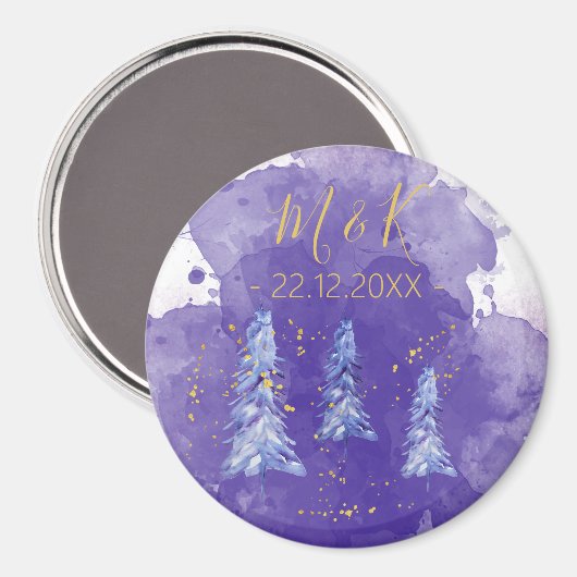 Aimant Arbre de Noël pourpre Flèches de neige dorées (Recto/Verso)