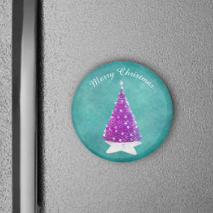 Aimant Arbre de Noël Rose Clair Étoiles Argentées Turquoi