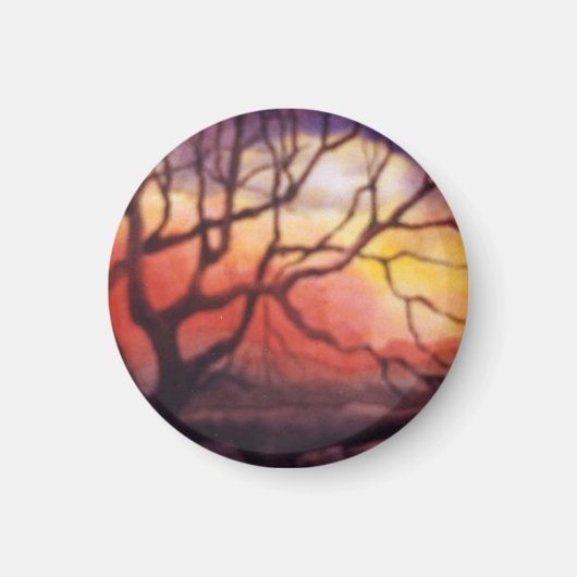 Aimant Arbre d'hiver nu au coucher de soleil intense (Devant)