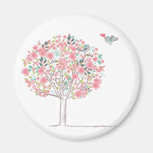 Aimant Arbre en fleurs et oiseaux en amour (Devant)