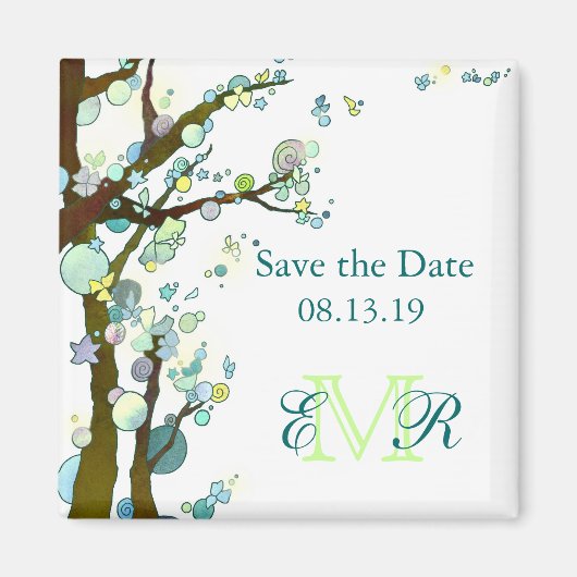 Aimant Arbre mariage blanc à thème Enregistrer la date (Devant)