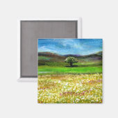 AIMANT ARBRE SOLITAIRE DANS LE CHAMP DE FLEURS JAUNES, TO (Recto/Verso)