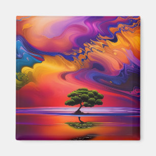 Aimant Arbre solitaire dans l'eau ciel coloré
