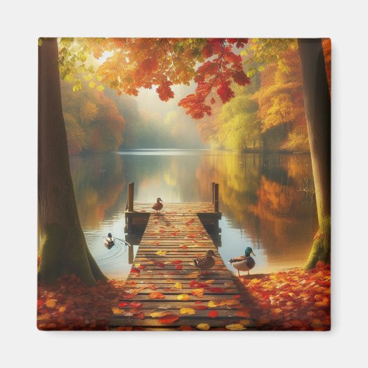 Aimant Arbres d'automne & lac avec canards (Devant)