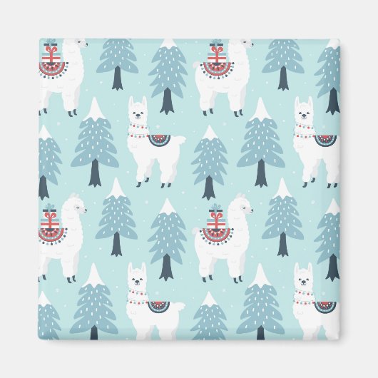 Aimant Arbres de Noël et lamas (Devant)