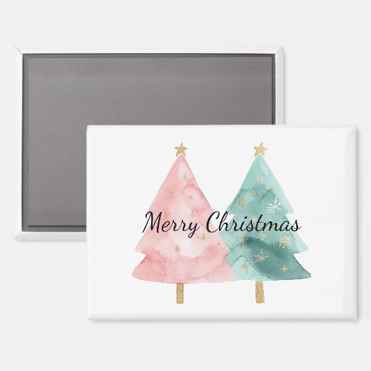 Aimant Arbres de Noël verts roses (Recto/Verso)