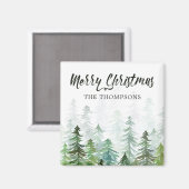 Aimant Arbres de pin aquarelle Noël (Recto/Verso)