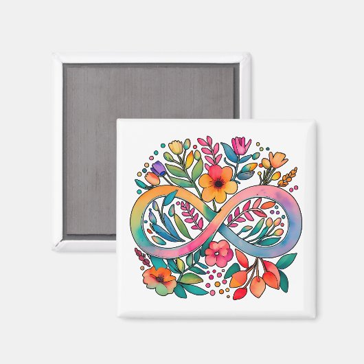 Aimant Arc-en-ciel Infinité Aquarelle Fleurs Autisme (Recto/Verso)