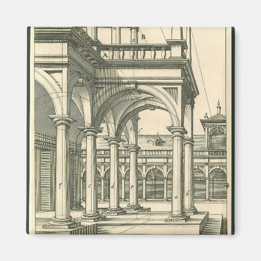 Aimant Architecture vintage, cour romain avec colonnes (Devant)