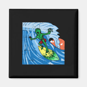 Aimant Area-51 Alien Surfant sur la Vague Océanique Surfe