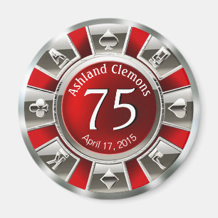 Aimant Argent rouge de l'anniversaire de puce de casino