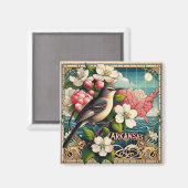 Aimant Arkansas State Bird and Flower Art Déco Design (Recto/Verso)