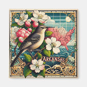 Aimant Arkansas State Bird and Flower Art Déco Design (Devant)