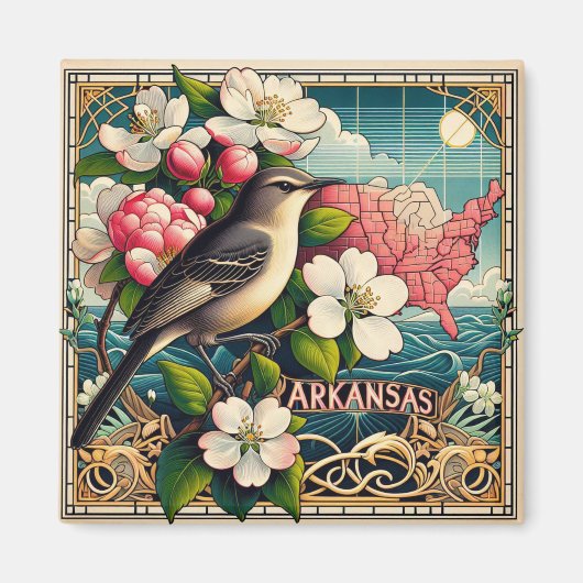 Aimant Arkansas State Bird and Flower Art Déco Design (Devant)