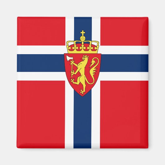 Aimant Armoiries de Norvège sur le drapeau de la Norvège, (Devant)