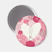 Aimant Arrière - plan floral romantique avec lapin mignon (Recto/Verso)